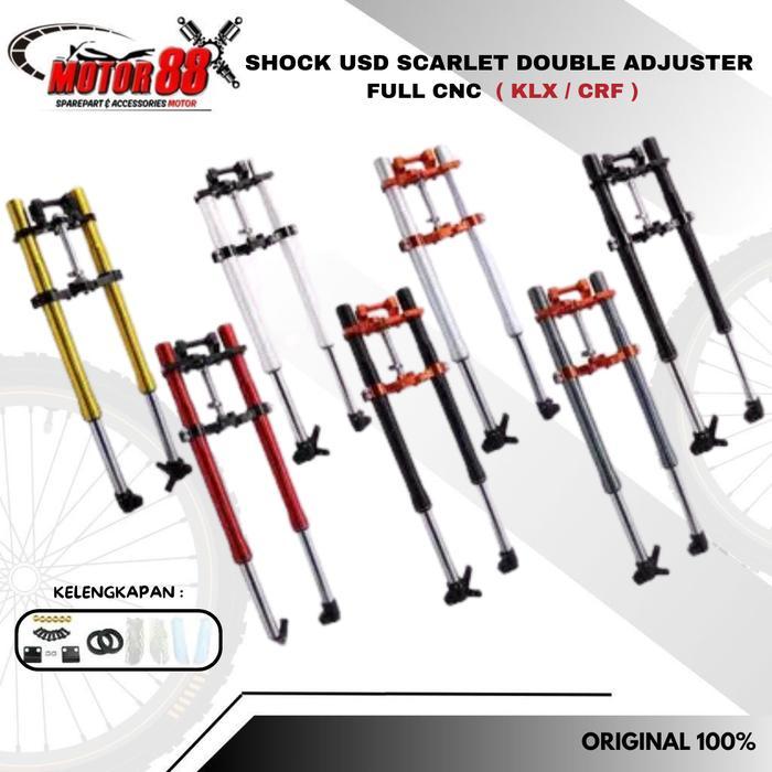 Shockbreaker Depan Shock USD Scarlet Double Adjuster CRF / KLX Full CNC - CRF, Black/black