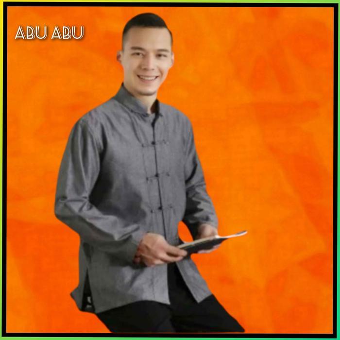 Baju Imlek Adat China Kemeja Pria Cheongsam Jumbo LD 106 - 118 Abu Abu