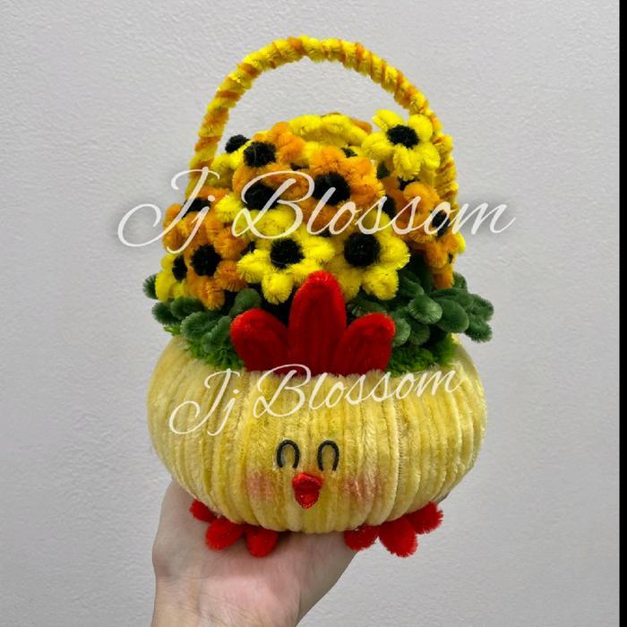 Ada Stok Bunga Daisy pot jumbo ayam gemoy keranjang
