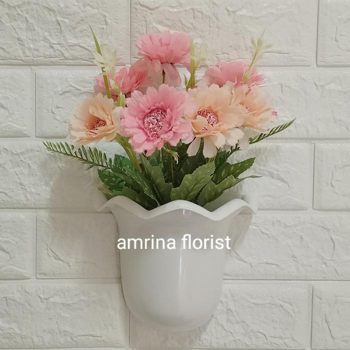 Ada Stok bunga Dahlia artificial pot tempel dinding//bunga hiasa dinding dahlia