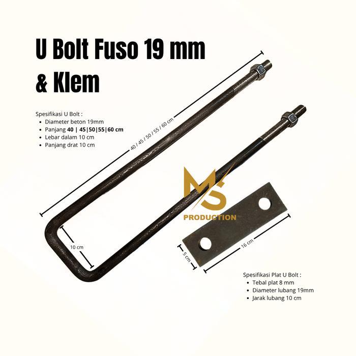 U Bolt Truk Fuso Diameter 19Mm Dengan Klem Plat 8Mm Sasis Bak Truk