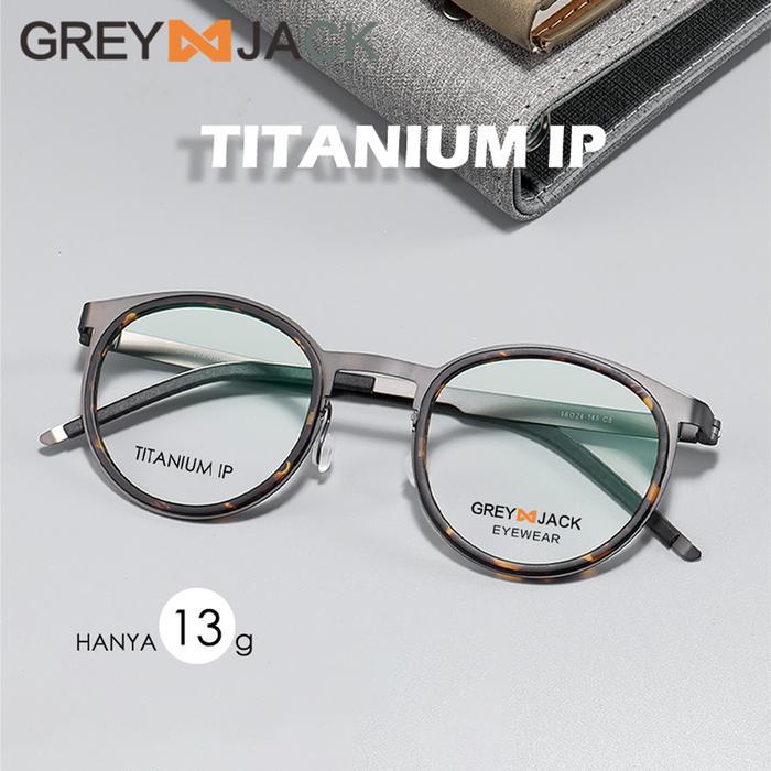 Premium Grey Jack Frame Kacamata Titanium Ringan Model Retro Keren Unisex 9704 Original