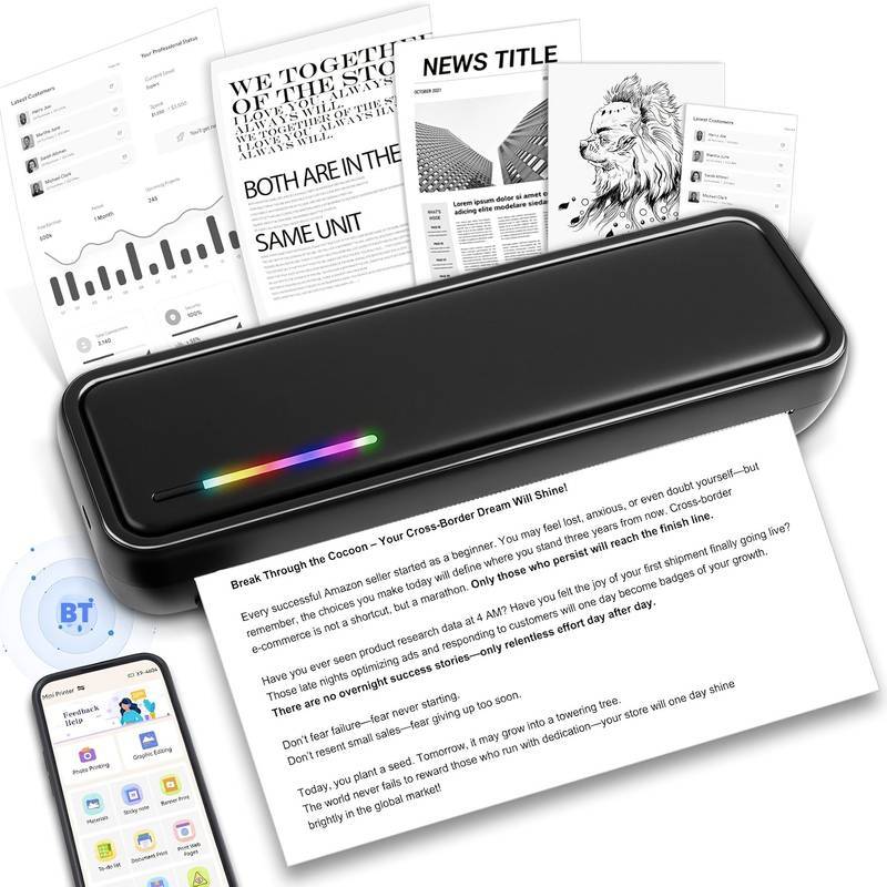 Portable A4 printer, wireless thermal printer for printing documents and pictures on A4 thermal