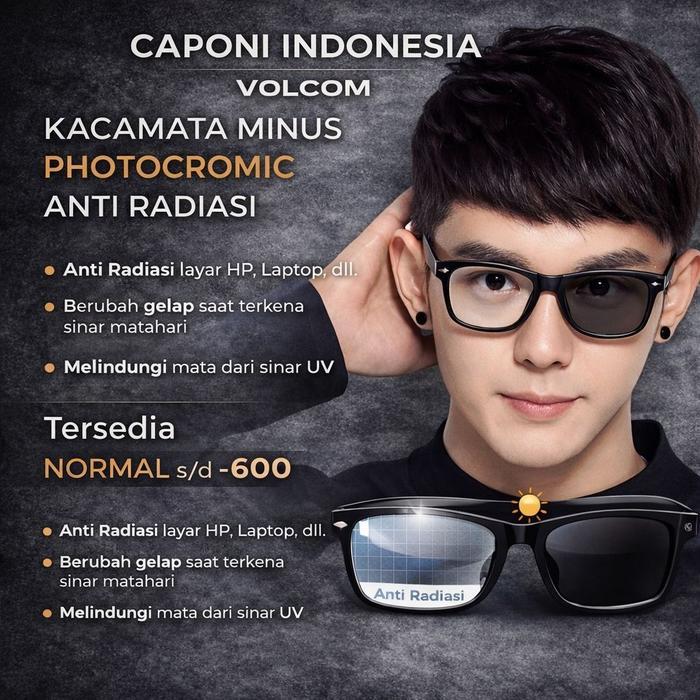 CAPONI Minus Photocromic Kacamata Minus Photocromic Anti Radiasi Pria Wanita Model Kotak Besar