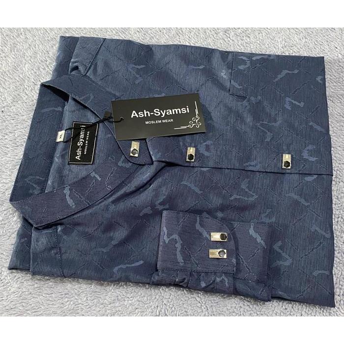 Koko Katun Jaguar Glossy Lengan Panjang Kancing Impor Sultan Baju Kain Kantong Motif Muslim Embos