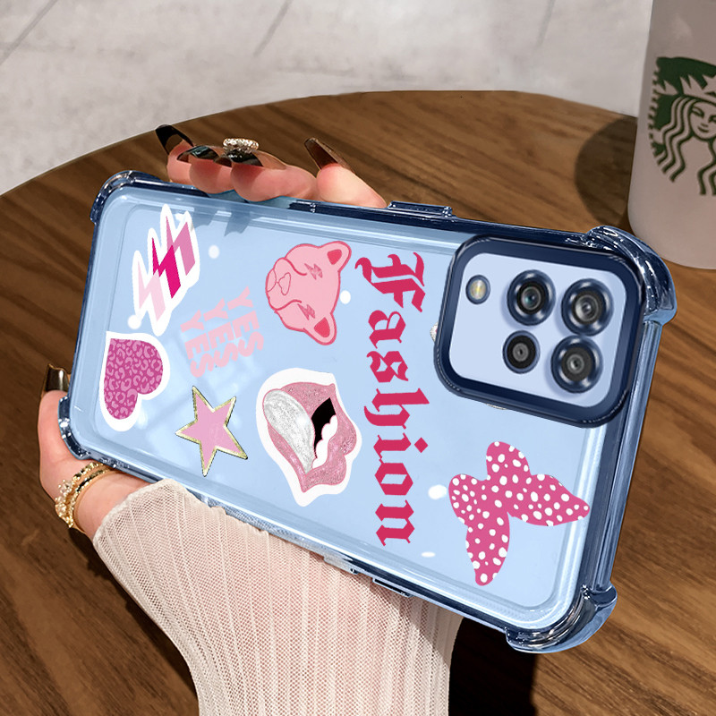 Casing Hp untuk Samsung A12 4G A12 5G M12 F12 Case Pink patched sticker Kasing Transparan Cesing Ant