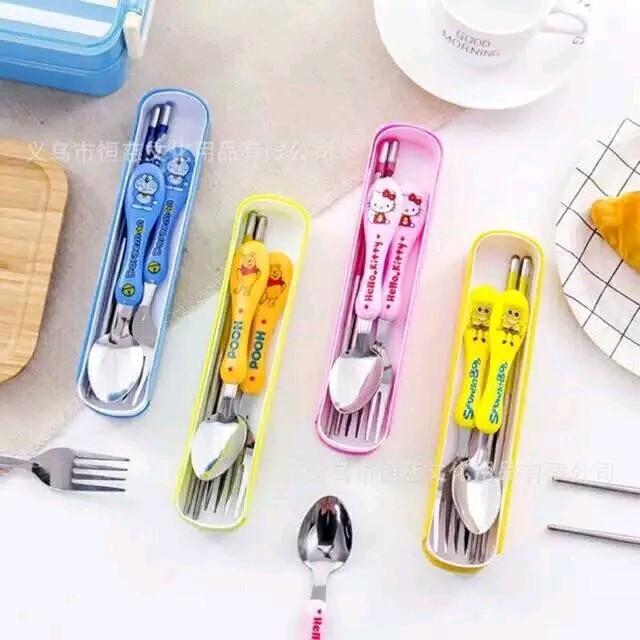 Set Sendok Garpu Sumpit Anak Karakter Lucu