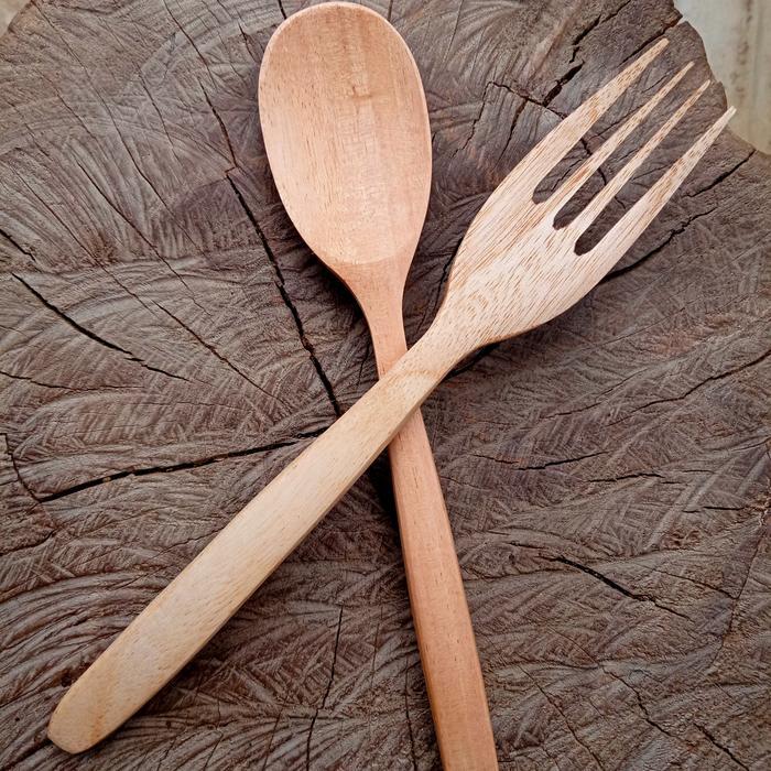 satu set sendok garpu kayu/alat makan/souvenir
