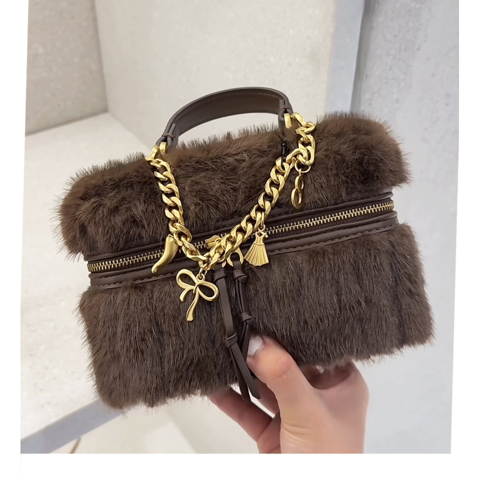 Box Bucket Bag Handbag Autumn And Winter Faux Fur Bags Women Shoulder Crossbody Bag Ladies Plush