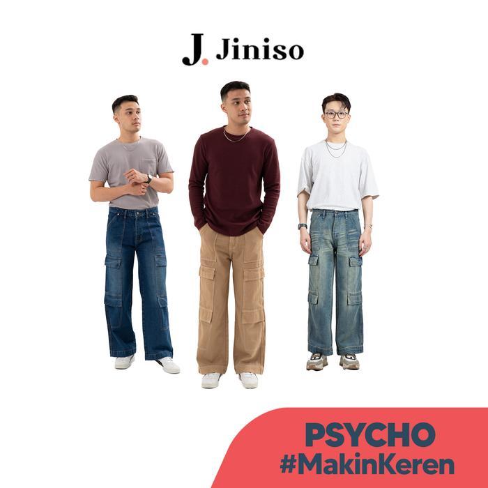 Terlaris PSYCHO - JINISO Highwaist Cargo Celana Jeans Pria
