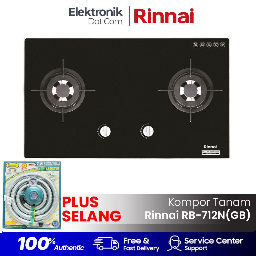 RINNAI RB 712NGB/Rinnai Kompor Gas Tanam 2 Tungku + QUANTUM Selang Gas