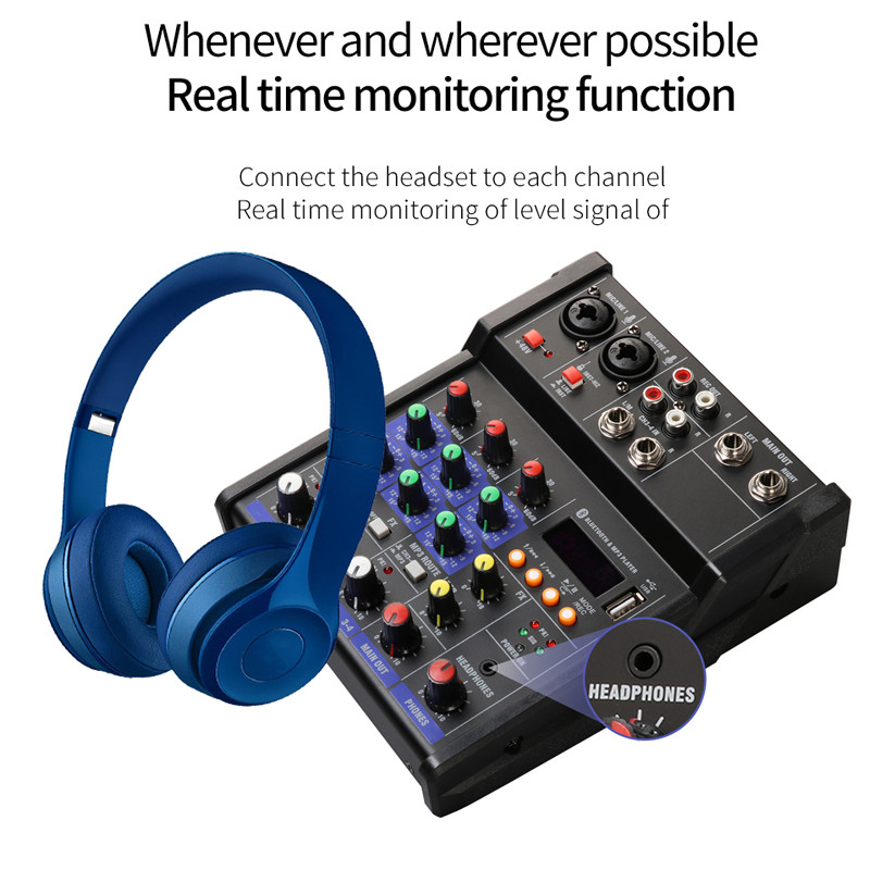 . Audio Dj Mixer 4 Channels Console With Wireless Microphone Sound -