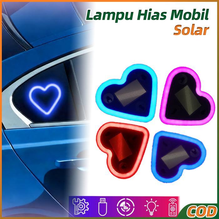 Lampu Hias Mobil Lampu Neon Led Mobil Berbentuk Hati Kaca Mobil Atmosfer Solar Usb Charging Tanpa