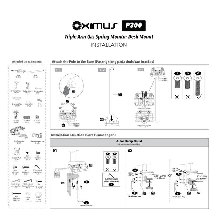 GRATIS ONGKIR Bracket Monitor Gas Spring OXIMUS P300 USB Triple Monitor LCD LED