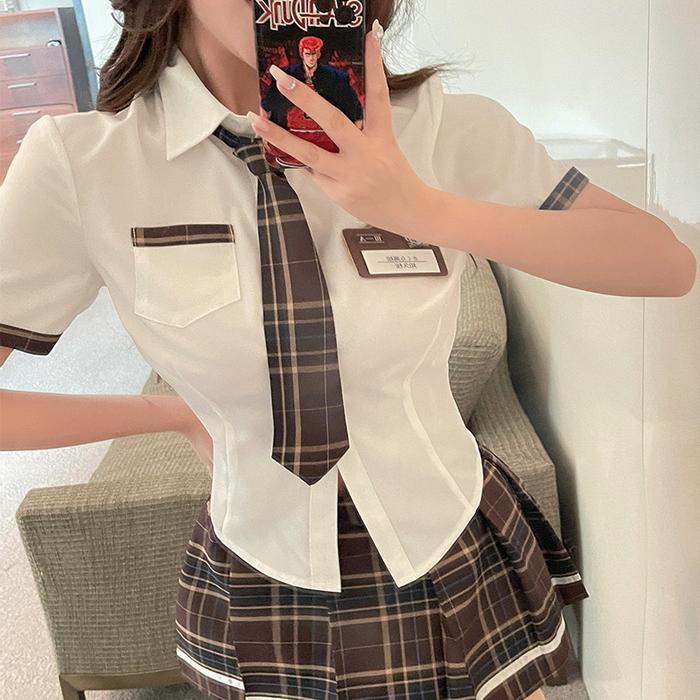 Set Seragam Cosplay Big Size Motif Kotak Sekolah Cosplay Kostum 1-2A183