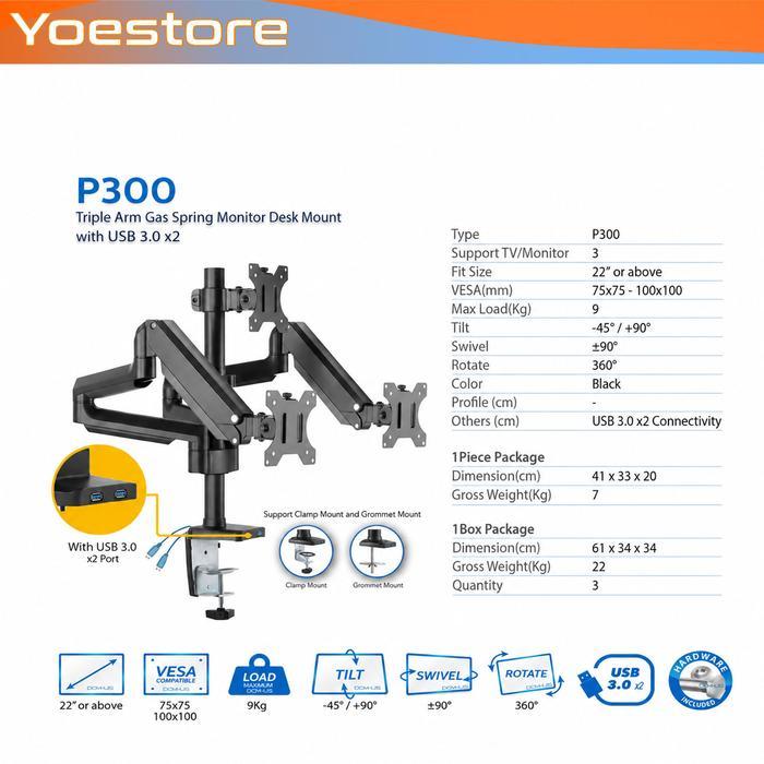 BRACKET MONITOR GAS SPRING OXIMUS P300 TILT SWIVEL ROTATE USB 3.0 x2