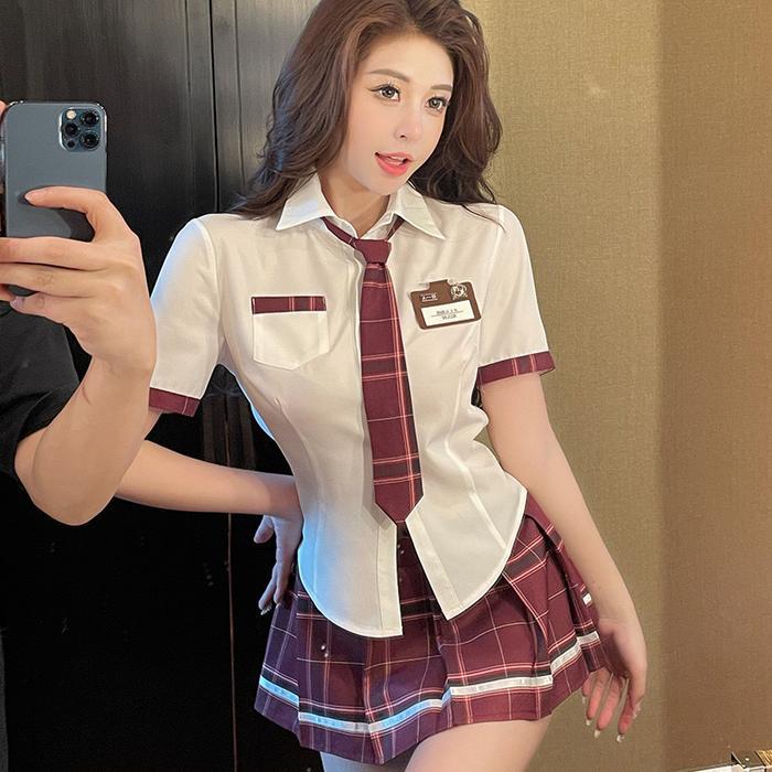 Set Seragam Cosplay Big Size Motif Kotak Sekolah Cosplay Kostum 1-2A183