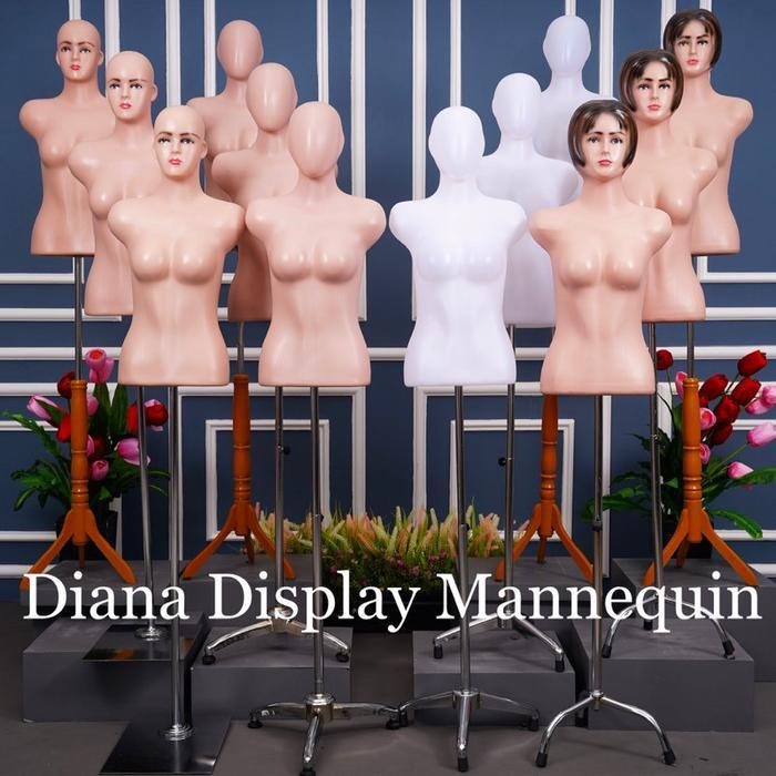 Manekin Torso Wanita Dewasa Plastik + Kaki Kayu / Kaki Besi - Patung Display Pakaian Wanita Atasan -
