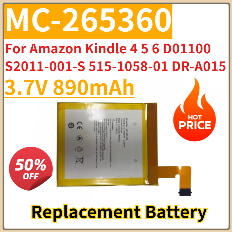 New Replacement Battery 3.7V 890mAh MC-265360 for Amazon Kindle 4 5 6 D01100 S2011-001-S 515-1058-01