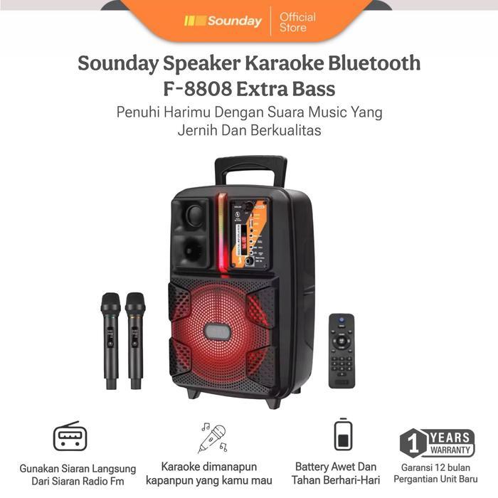 Speaker Bluetooth Fleco F-8808 Led 8,5 Inch Free 2 Mic Wireless Karaoke + Remote - Speaker Karaoke