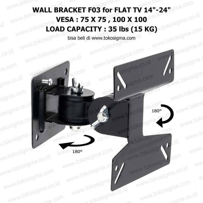 Braket breket BRACKET F03 untuk PC Monitor Curve FLAT TV 14 17 19 21 22 23 24 27 inch pasang di
