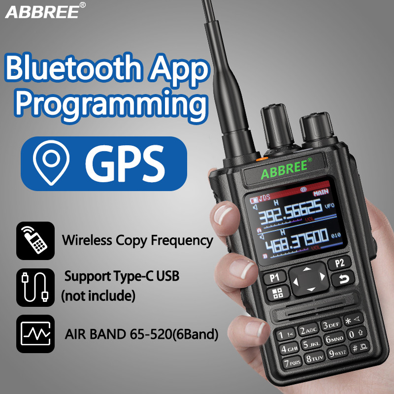 ABBREE AR-869 Walkie Talkie Bluetooth Program GPS Transceiver 136-520Mhz FM AM All Band Wireless Cop
