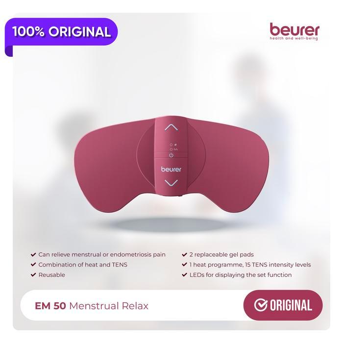 Beurer EM50 TENS Unit and Heating Pad - Portable Period Cramps Pain Relief, Rechargeable, Auto