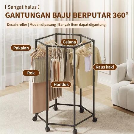 OKASUMI Gantungan Baju Jemuran Pakaian Jemuran Pakaian Minimalis Tempat Hanger Dengan Roda Anti