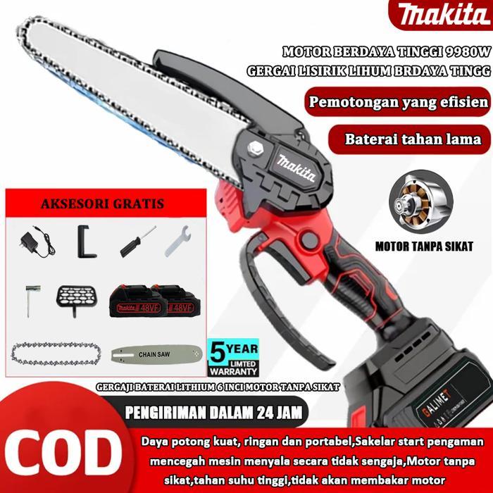 MAKITA 998V CORDLESS CHAINSAW6 INCH GERGAJI RANTAI ELEKTRIK MINI 2 BATERAI GERGAJI LISTRIK GERGAJI