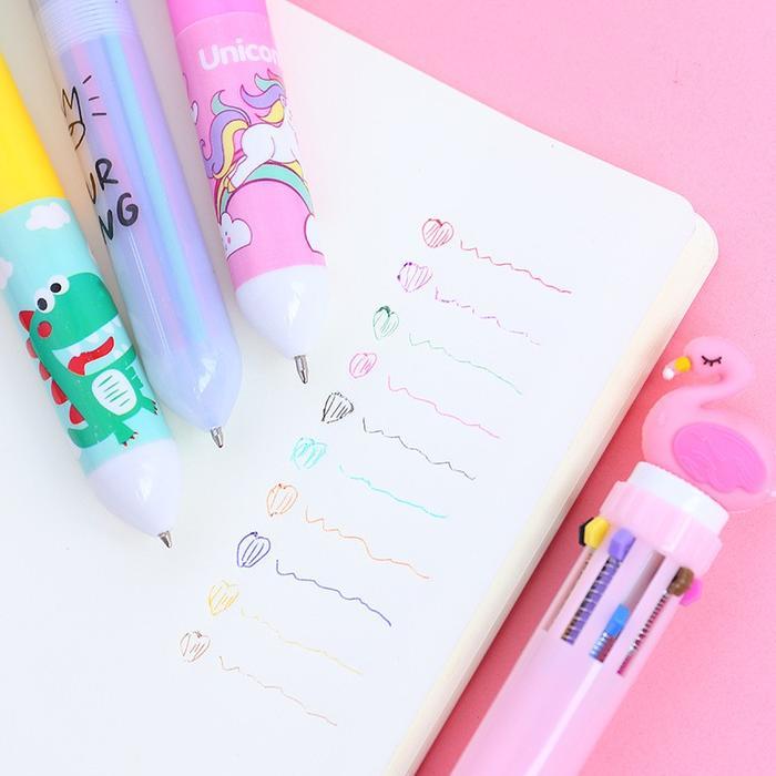PULPEN 10 WARNA BERMOTIF LUCU /PULPEN ANAK KARAKTER MOTIF DINO UNICORN Stationery