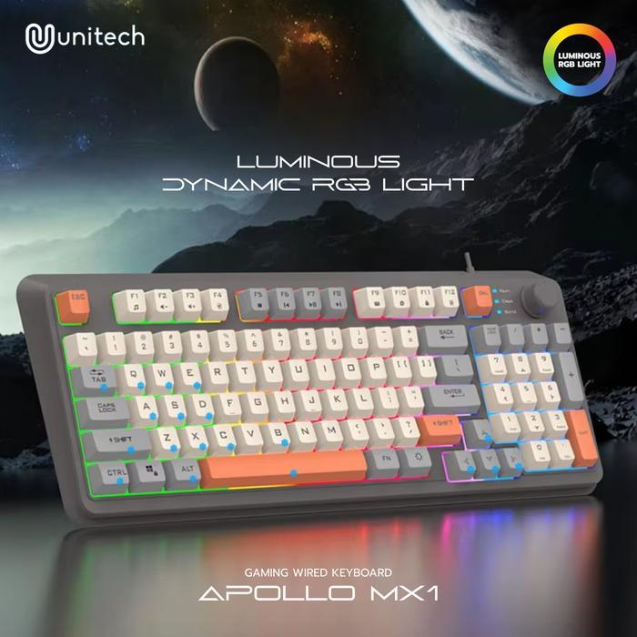 Keyboard Gaming Membrane RGB Unitech Apollo MX1 Wired Keyboard Rainbow Backlight