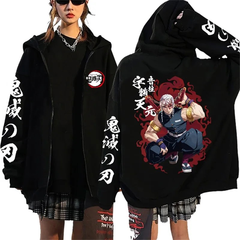 Fashion Anime Cartoon Demon Slayer Pattern Print Sweatshirt Men Women Fall Winter Casual Loose