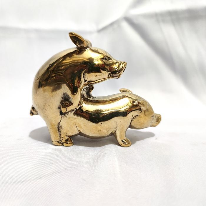 little pig gold brass statue patung babi shio emas kuningan