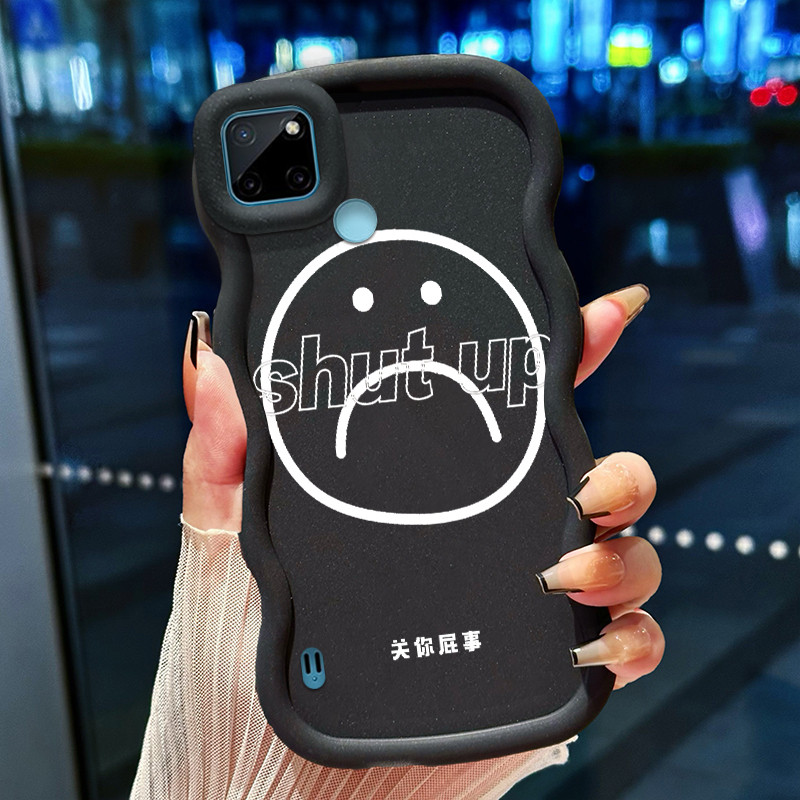Casing Hp Untuk Realme C21Y C25Y Case Emoji sedih Cesing Polos Kasing Macaron gelombang Kesing Silik