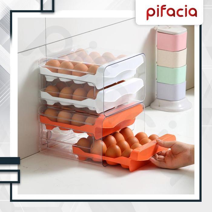 PIFACIA Storage Rak Telur Tempat Penyimpanan Acrylic Egg Box Laci 2 Tingkat Transparant Organizer