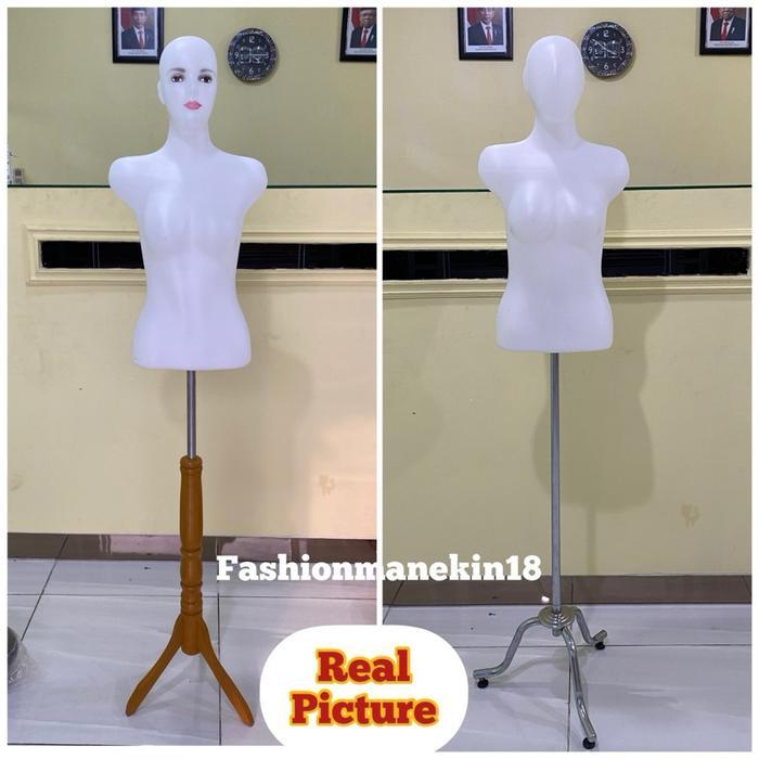 Manekin Wanita Dewasa Torso Setengah Badan Ada Kepala + Patung Baju Wanita Plastik + Manekin Display