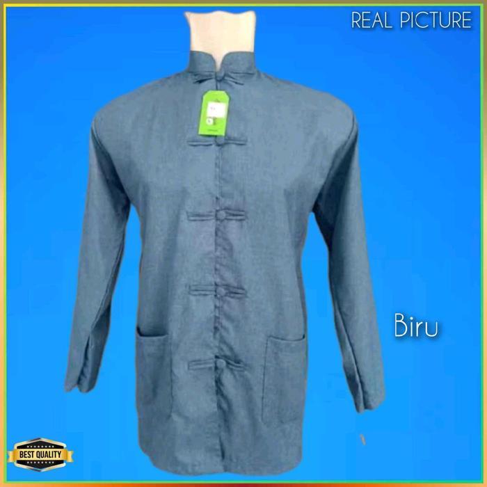 Baju Tradisional Cina Kemeja Imlek Pria Cheongsam Biru
