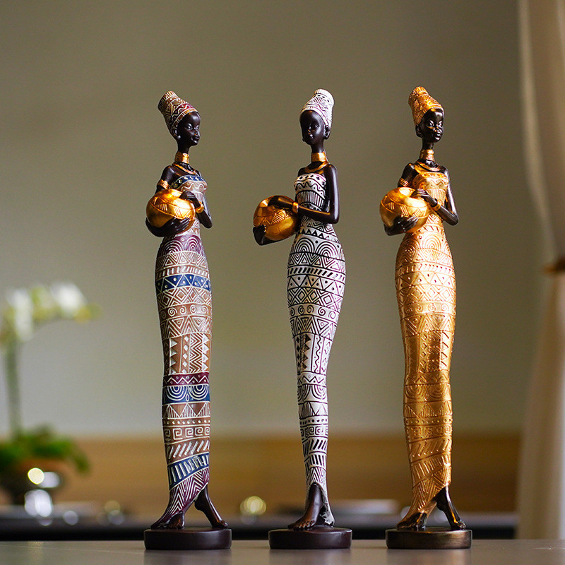 Vintage African Figurine Creative Statue Black Art Sculpture Resin Craft for Home Entrance Wine