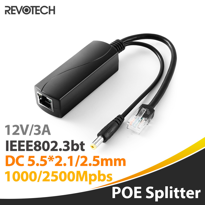 PoE Splitter 12V/3A 2.5Gigabit 36W, DC 5.5*2.1mm/5.5*2.5mm Plug, DC 12V/3A Output, Ethernet Comply
