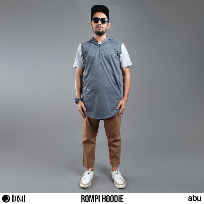 Rompi Hoodie Rosal Abu - Rompi Sholat Pria Bahan Baby Terry Tebal Hangat Nyaman Praktis Size M-3Xl