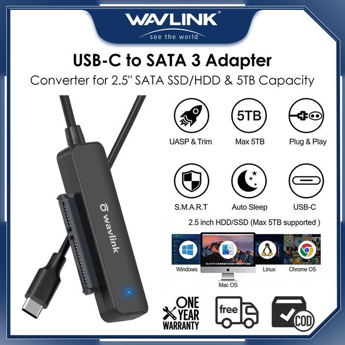 TERLARIS WAVLINK Adaptor USB-C ke SATA 3 untuk SSD/HDD 2,5" SATA, Konverter Hard Drive Eksternal