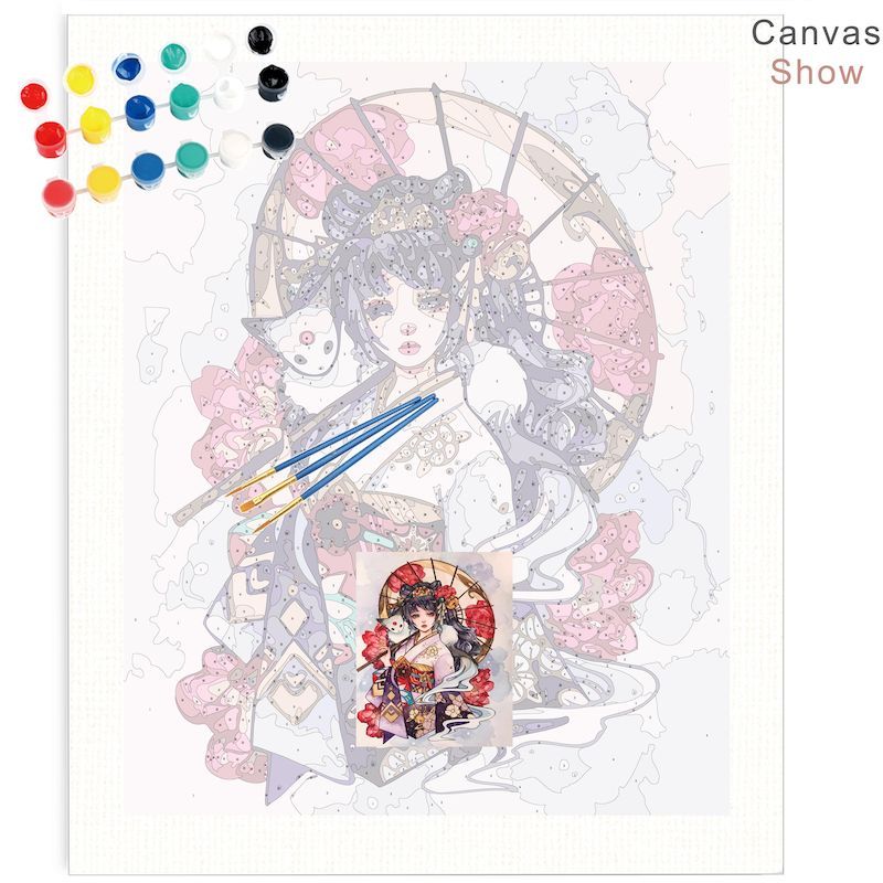 CHENISTORY Oil Painting By Numbers For Adults Cartoon Girl Flower Paint By Numbers Canvas Painting