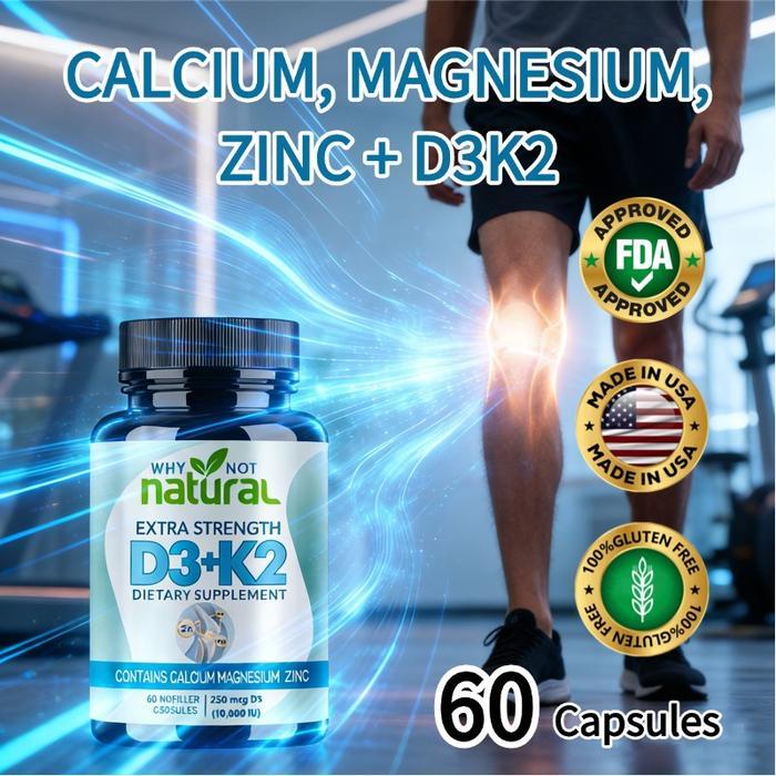 Terlaris Kalsium Magnesium Seng + D3K2: 10000 Iu Vitamin D3 Dengan K2, Kalsium, Magnesium, Seng,