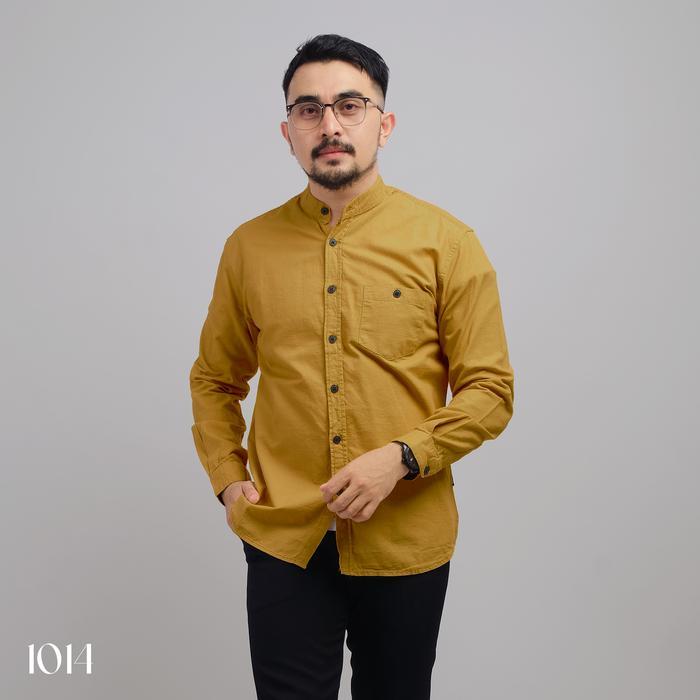 DGM Polos Pria Kemeja Koko Pria Lengan Panjang Kerah Shanghai Katun Cigarette Mustard Ukuran M Pria 
