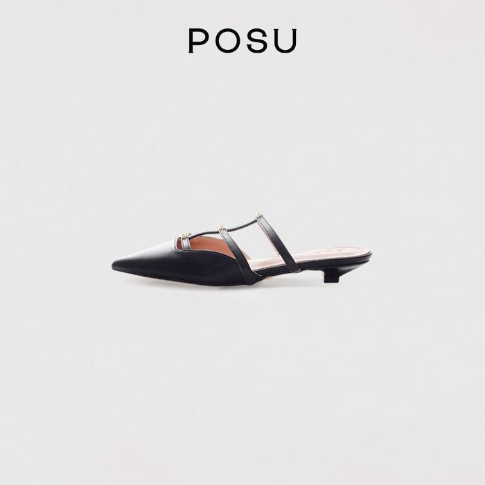 POSU Valencia Sandal Flat Wanita Mules Selop Tali Flat Shoes Ujung Lancip Kekinian