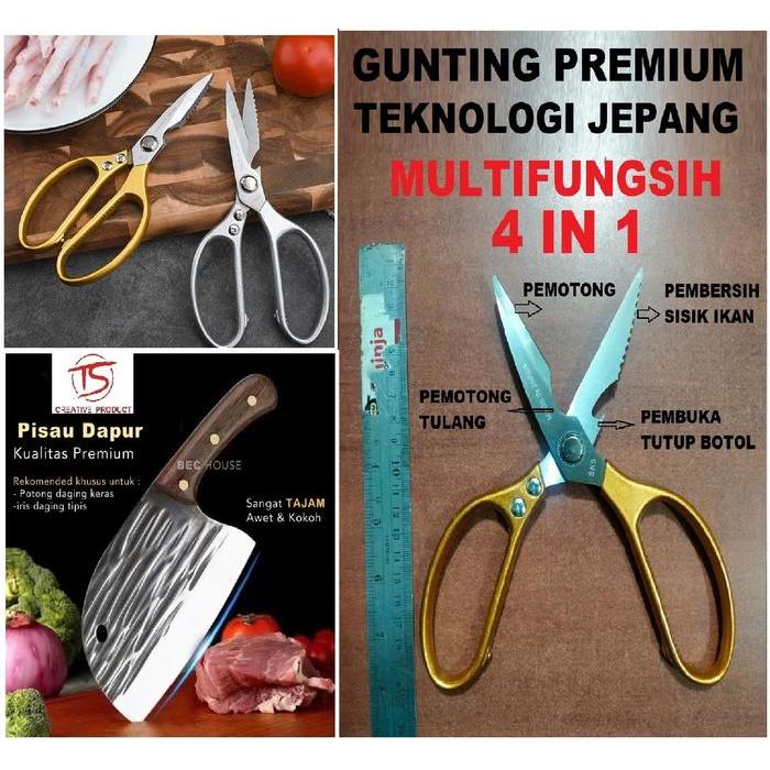 GUNTING DAGING MULTIFUNGSIH 4 IN 1 GUNTING DAPUR STAINLESS FULL METAL