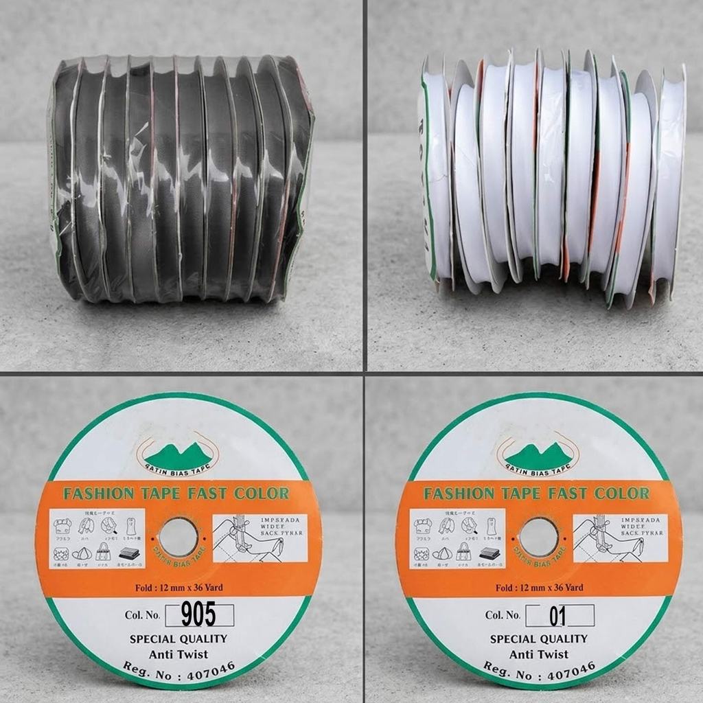 Bisban Satin Polos Toyama Premium 1.1cm – Panjang 36 Yard untuk Hiasan Jahit, Pinggiran Kain & Akses