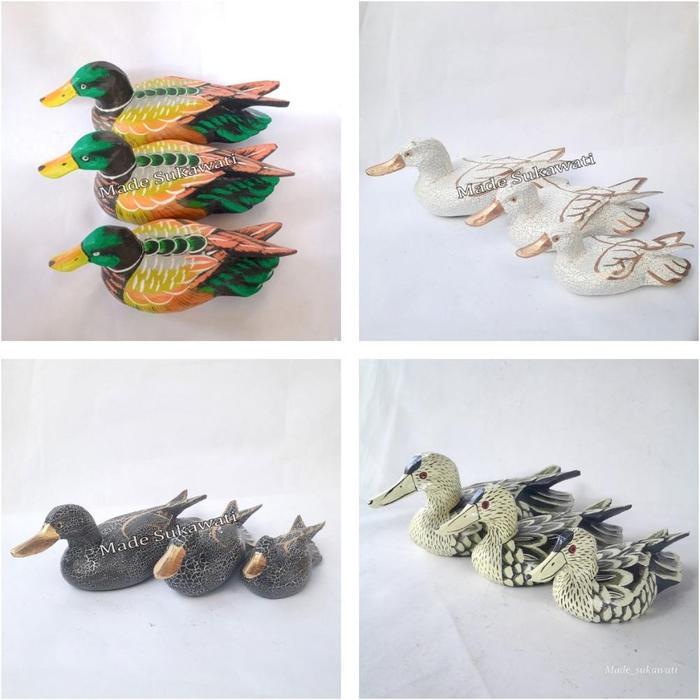 TERMURAH BARU PAJANGAN PATUNG BEBEK KAYU BALI 1SET ISI 3PCS KERAJINAN TANGAN PROMO