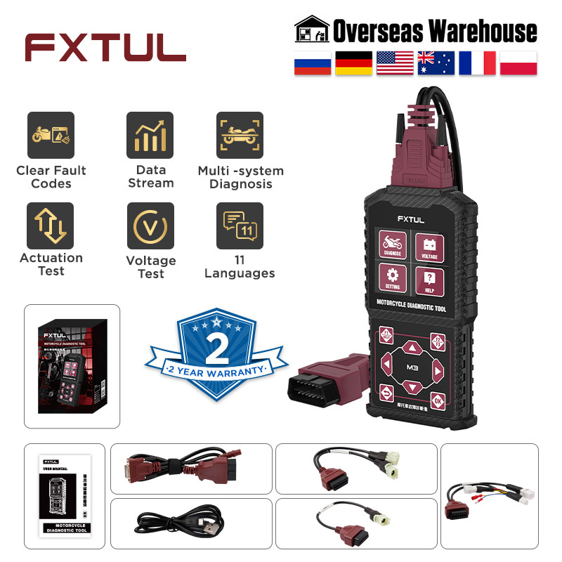 FXTUL M3 Motorcycle Diagnostic Tool OBD2 Clear Fault Codes Scanner Support Engine ABS Systems For Ya