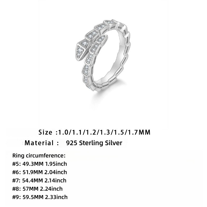 TY S925 Sterling Silver Snake-shaped Moissanite Ring For Women Man Fine Jewelry D Color Diamond Ring
